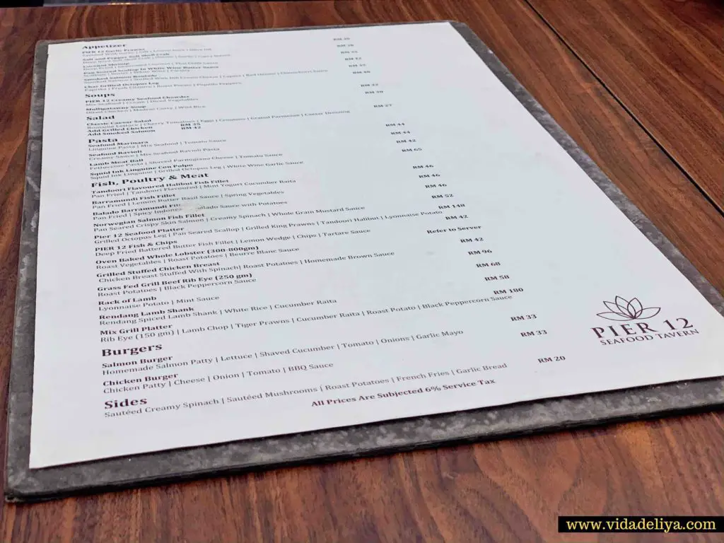 7. Food Menu, Pier 12 Seafood Tavern, Old Malaya, Kuala Lumpur, Malaysia