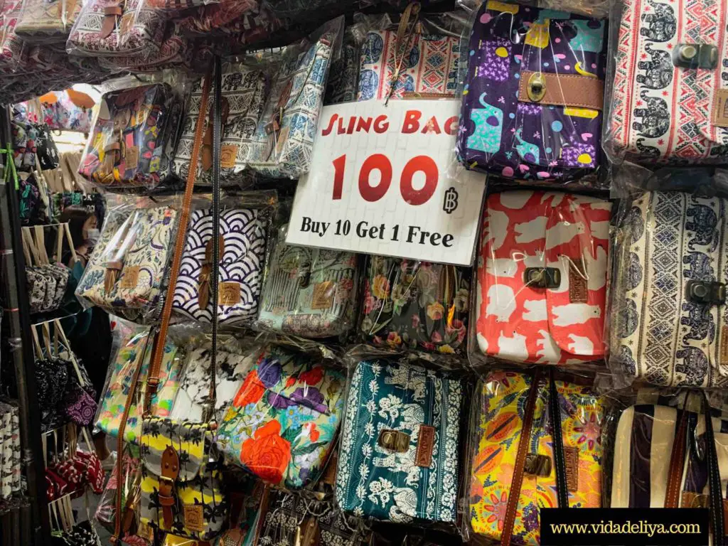 27 Chatuchak Market Bangkok Thailand - plant section - sling bags for THB 100