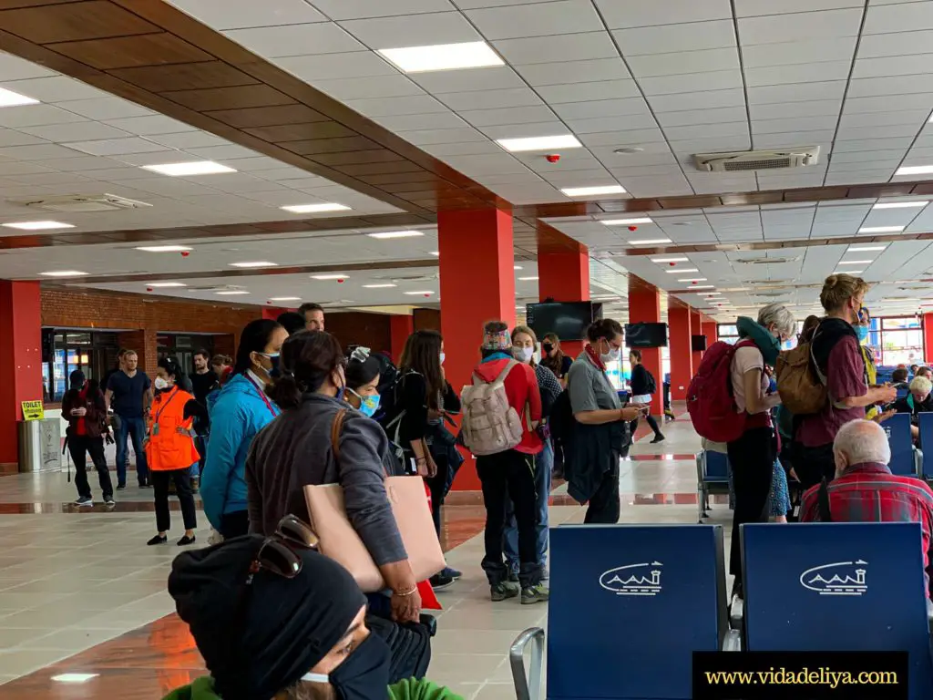 10. Tribhuvan International Airport departure lounge with German passengers