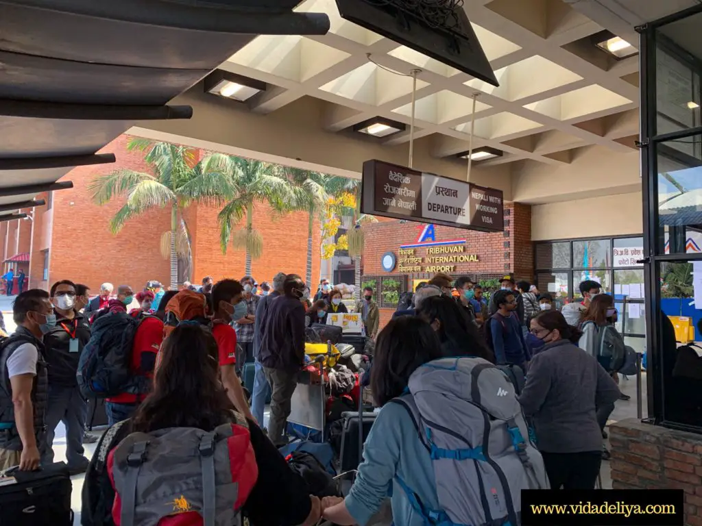 3. Departure gate of Tribhuvan International Airport with stranded Everest trekkers in Nepal
